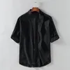 Camisas Casuales para Hombres Camisa De Manga Corta con Cuello Alto De Verano para Hombres Botón De Lino De Algodón Suelto Colores Sólidos Tops Holgados Jersey Masculino