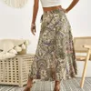 Rokken ruche rok dames bohemian rok print onregelmatige rokken side tie strand casual wrap rok vrouwen elegante midi rok vrouw kleren 230506