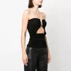 Débardeurs pour femmes Support en métal noir Stretchy Fit Wrap Tight Top Femmes Sexy Girl Style Plissé Creux Sans Bretelles Tricot Y2k Tops 2023 Été