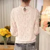 Women's Blouses Shirts Summer Casual White Lace Clothing Fashion Long Sleeve New Tops Shirts for Women Elegant Black O-neck Blouse Ladies Blouses 51C P230506