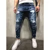 Men's Jeans Stretch Destroyed Ripped Paint Point Design Fashion Ankle Zipper Skinny For Men