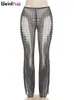 Pantalon femme s Weird Puss Flare Pant See Through Sexy Dot Body Print Chic Wild Streetwear Vintage Summer Trend Thin Taille Haute Pantalon 230506