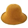 Berets 2023 Зимний ведро шляпа корейский рыбак вязаная женщина Желтая Горрас теплый ветрозащитный дизайн одежды