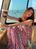 カジュアルドレスミディドレス女性ノースリーブサマーバギーホリデービンテージペルレイド明るい美観シックなセクシーなベスティドスビーチスタイルファッションZ0506
