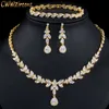 Pendentif Colliers CWWZircons 3pc Costume grand plaqué or ensemble de bijoux brillant cubique zircone goutte Dubai mariées collier boucles d'oreilles Bracelet T370 230506