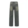 Мужские джинсы, весна 2023, винтажные прямые брюки-клеш в полоску с рисунком, мужская уличная одежда, повседневные мешковатые джинсы большого размера