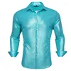 Men's Casual Shirts Designer Silk For Men Pink Blue Gold Red White Green Solid Spring Autumn Long Sleeve Mens Tops Stain Button Down