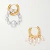 Dingle örhängen kreativ asymmetrisk design grå rosa pärlhänge rostfritt stål piercing hoops smycken boucles doreilles femme