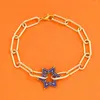 Pulseras con dijes, pulsera geométrica de Zirconia azul, Color dorado, corazón, estrella, sujetadores ovalados, medallón de mosquetón CZ, joyería, cierre de cadena DIY