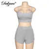 Survêtements pour femmes Dulzura côtelé tricoté deux pièces ensemble crop top strap shorts biker ensembles streetwear printemps été vêtements tenue active wear 230506