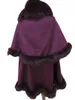 Écharpes Véritable Fourrure Véritable Cachemire Cape Pour Femmes Hiver Châle Wraps Poncho Vin Rouge