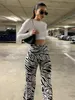 Damenhosen s WannaThis Zebra-Druck Breite Beinhose Sexy Hohe Taille Herbst Frauen Mode Lässig Weibliche Streetwear 230506