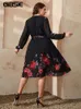 Plus size Dresses GIBSIE Plus Size Floral Print Surplice Neck Midi Belted Dress Women Spring Fall Long Sleeve Elegant Vintage A-Line Dresses 230506