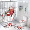 カーテン雪だるまサンタクロースシャワーカーテンセットバスルームセットノンズスリップマットカーペット防水便座クッションバスマットクリスマス装飾