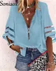 Damenblusen Shirts Sexy Spitze Patchwork Ausgestelltes Ärmel Mesh Solide Hemdbluse Sommer Frauen Reißverschluss V-Ausschnitt Lose Beiläufige Tops T-Shirt Streetwear 230505