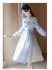 Casual Dresses French Light Blue Princess Dress Women Puff Sleeve Flower Lace Square Collar Elegant Vestido Ladies Spring Fairy Dressed