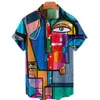 남자 캐주얼 셔츠 3D 낙서 유화 인쇄 셔츠 남자 패션 스트리트웨어 하와이 셔츠 남자 해변 캐주얼 옷깃 플러스 크기 230506