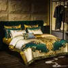 Ensembles de literie Or et vert Satin broderie Patchwork housse de couette reine roi luxe Royal ensembles de literie coton drap de lit couvre-lit taie d'oreiller 230506