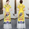 エスニック服プラスサイズの女性aodai qipao中国伝統的な刺繍花ビンテージチョンサムノベルティフォーマルドレス