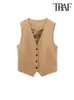 Parkas Traf Women Fashion Front Button Croped Waistcoat Vintage Sleeveless Welt Pockets Female Outerwear Chic Vest Tops