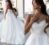Een lijn organza trouwjurk puur kralen peal nek plooien bruids formele jurken zoete trein vestidos de novia custom made made