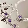 Kolye Kolyeleri Moda Takımı Mor Gezegen Parlayan Mizaç Küpe Kolye Bilezik Seti Crystal Planet Rhinestone Takı Set Hediye