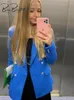 Women s Vests BlingBlingee Spring Women Traf Jacket Ornate Button Tweed Woolen Coats Female Casual Thick Green Blazers Blue Outerwear 230506