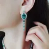 Ensemble de boucles d'oreilles et collier pour femmes, bijoux de luxe, Design émeraude, avec pierres précieuses colorées et pendentif