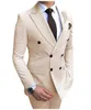Мужские костюмы Пиджаки 2023 Бежевый костюм из 2 предметов Двубортный пиджак с лацканами на плоской подошве Slim Fit Повседневные смокинги для свадебного пиджака Брюки 230506