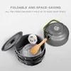 Camp Kitchen Ultra Light Aluminy Aluminy Camping Cookware Kit Officils Outdoor Cooking Teapot Picnic Tableware Bot Pot Frying Pan Equipment P230506