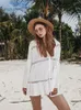 Kvinnors badkläder Kvinnors baddräkt Cover -Ups Mandarin Sleeve Kaftan Beach Tunic Dress Robe de Plaage Solid White Pareo Coverups Q429 230506