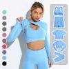 Survêtements pour femmes Seamless Yoga Suit 2/3/5 Pcs Chemises de sport Crop Top Leggings sans couture Sport Set Gym Vêtements Fitness Survêtement Workout Set Femme P230506