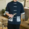 Men's Casual Shirts Hip Hop Pocket Patchwork Shirt Men Summer Short Sleeve Chinese Style Button Design Tops Male Vintage