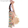 Skirts Colorful Hand Crochet Tassel Maxi Skirts Women Fashion Sexy Side High Split Knitted Long Beach Cover Ups Casual Petticoats T230506