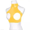 Women's Tanks Wet Look Faux Leather Backless Open Bust Bra Tank Tops Sexy Women Cupless Hollow Out Crop Top Erotic Costumes