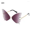 Zonnebril Fashion Butterfly Rimless Women Luxury UV Bescherming Zonneglazen Oversized Steampunk Vintage Eyewear