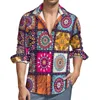 Camisas casuais masculinas Blue Dashiki Men Retro African Print Slave Longa Longo Funny Funny Funny Tops gráficos de outono Grande tamanho grande