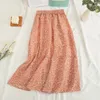 Saias Saias Mulheres Chiffon 7 Cores Casual Ulzzang Summer Summer Street High Sweet Girls Chic Print Falda de Busto Soft 230506