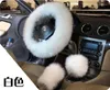 Steering Wheel Covers Winter Warm Wool Handbrake Cover Gear Shift 38cm 14.96"x 14.96" 1 Set 3 Pcs Purple Gray Gold Brown