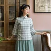 ワークドレス中国の民族スタイルの服の女性ハンフの女性学校の学生はモダンな改善されたQipao Cheongsam Plaid Top Skirt Party