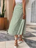 Rokken groene boho split dij allover print vrouwen rokken 2022 elegante jurken spleet lange lengte hoge taille met rits lichte stretch t230506