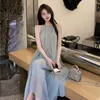 Lässige Kleider Halter Mesh Midi Ärmellose Kleider für Frauen Ästhetisch Elegant 2022 Sommer Koreanische Art Frauen Vintage Heißer Verkauf Neue Ankunft Z0506