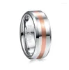 Wedding Rings Jqueen 8mm breedte herenringband Betrokkenheid Middle Bushed Electric Rose Gold Polished Tungsten Carbide