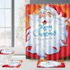 カーテン雪だるまサンタクロースシャワーカーテンセットバスルームセットノンズスリップマットカーペット防水便座クッションバスマットクリスマス装飾