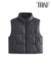 Gilet TRAF Moda donna con cerniera frontale Gilet imbottito in ecopelle Vintage Collo alto Tasche a filetto Capispalla femminile Chic Canotte