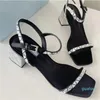 Paillettes triangulaires de créateur sandales à talons hauts femmes strass paillettes à bout ouvert noir argent dames sandales de plage vacances sandales à talons épais en cristal