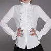 Kvinnors blusar skjortor kvinnors viktorianska modetröjor ol vit skjorta för flickor hög hals veckade manschetttröjor kvinnors blus halvsäsong p230506