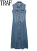 Robes décontractées TRAF 2023 robe en jean bleu femme Jean robes longues pour femmes sans manches robes mi-longues Y2k Streetwear femmes robes d'été Z0506