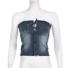 Tanks pour femmes Spicy Girl American Style vintage Blue Breasted One Line Collar Denim soutien