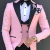 Herrenanzüge Blazer Rosa Herren 3-teilig Slim Fit Casual Business Trauzeugen Grün Champagner Revers Smoking für formelle Hochzeit Blazer Hosen Weste 230506